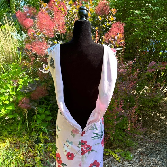 Adrianna Papell Pink Multi-Color V-Neck Flor Mermaid Hem Dress Size 10 - Picture 12 of 12